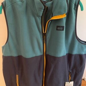 REI Blue and Dark Blue Vest with Yellow Zipper